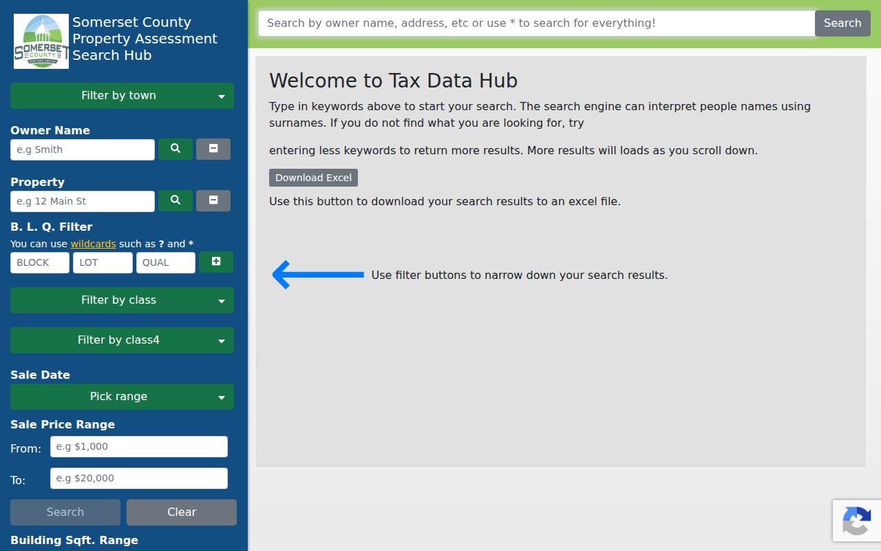 Franklin Township residents directory TaxDataHub property-search fields