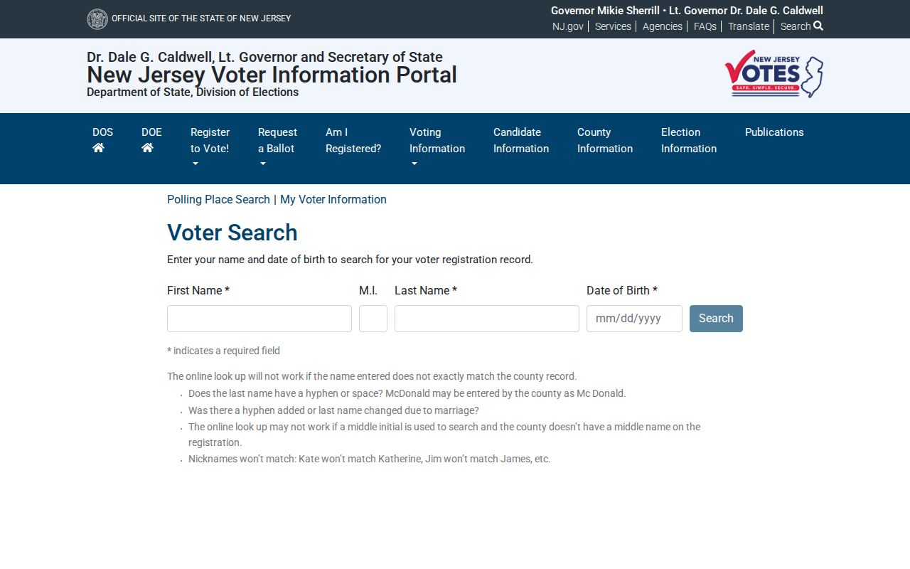 Franklin Township residents directory New Jersey Voter Search form